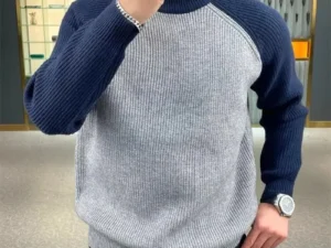 Autumn Winter Mens Sweaters Casual Warm Loose Fashion Patchwork Pullover Retro Harajuku Round Neck Knitted Bottoming Shirt