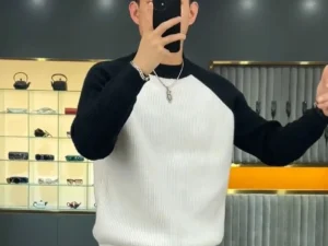 Autumn Winter Mens Sweaters Casual Warm Loose Fashion Patchwork Pullover Retro Harajuku Round Neck Knitted Bottoming Shirt